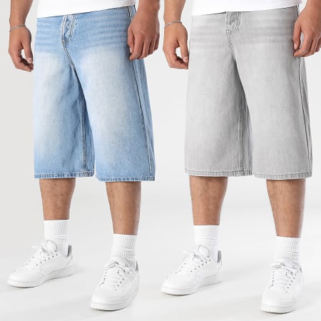 LBO - Lot De 2 Shorts Jean Baggy Large 0338 0337 Gris Bleu Denim